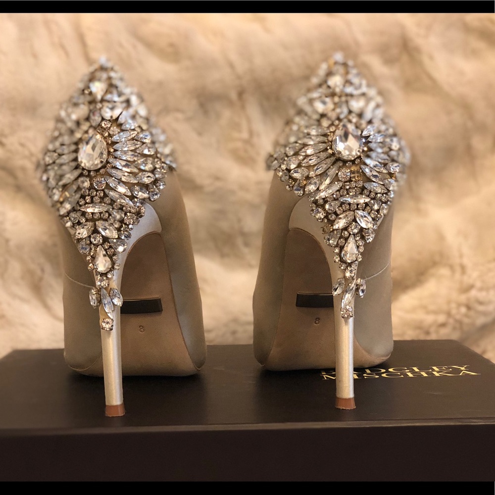 Embellished Ivory Satin High Heel Pumps - Designer-Inspired